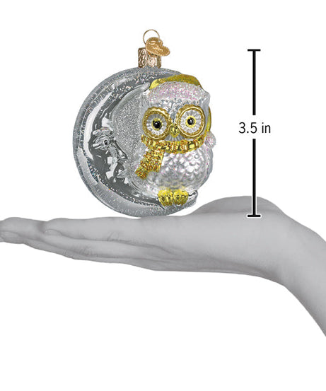 Sterling Snow Owl On Moon Ornament