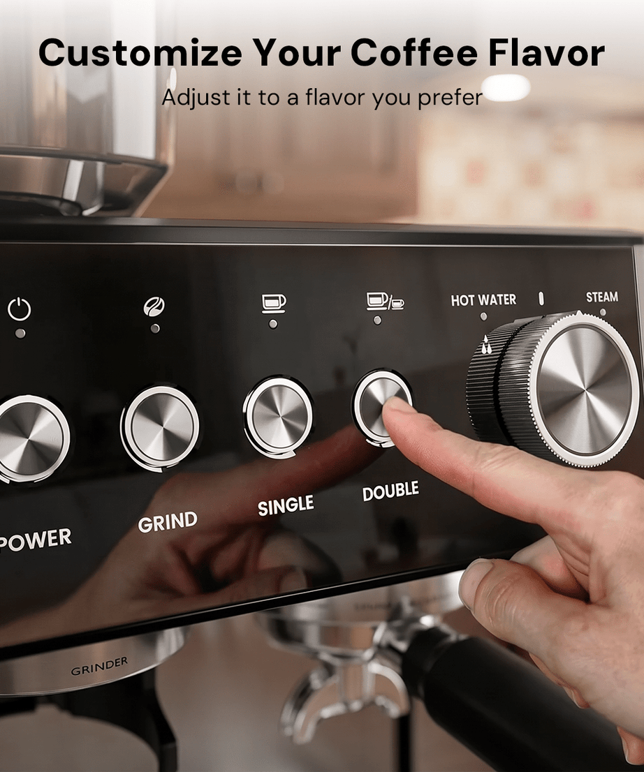 Kismile Espresso Machine, Semi-Automatic Coffee Maker with Bean Grinder and Milk Frother Steam Wand - Grazingbelles