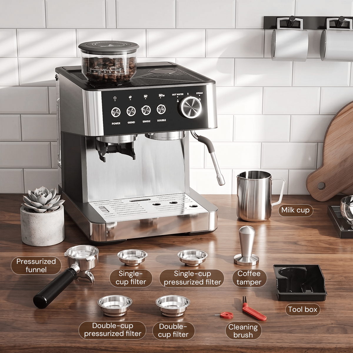Kismile Espresso Machine, Semi-Automatic Coffee Maker with Bean Grinder and Milk Frother Steam Wand - Grazingbelles