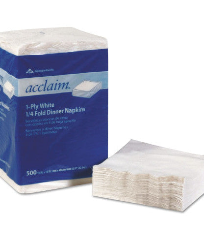 Georgia Pacific Professional Acclaim 1/4 Fold Paper Dinner Napkins, White, 1-Ply, 16"x16", 500/PK, 8 PK/CT (36202)