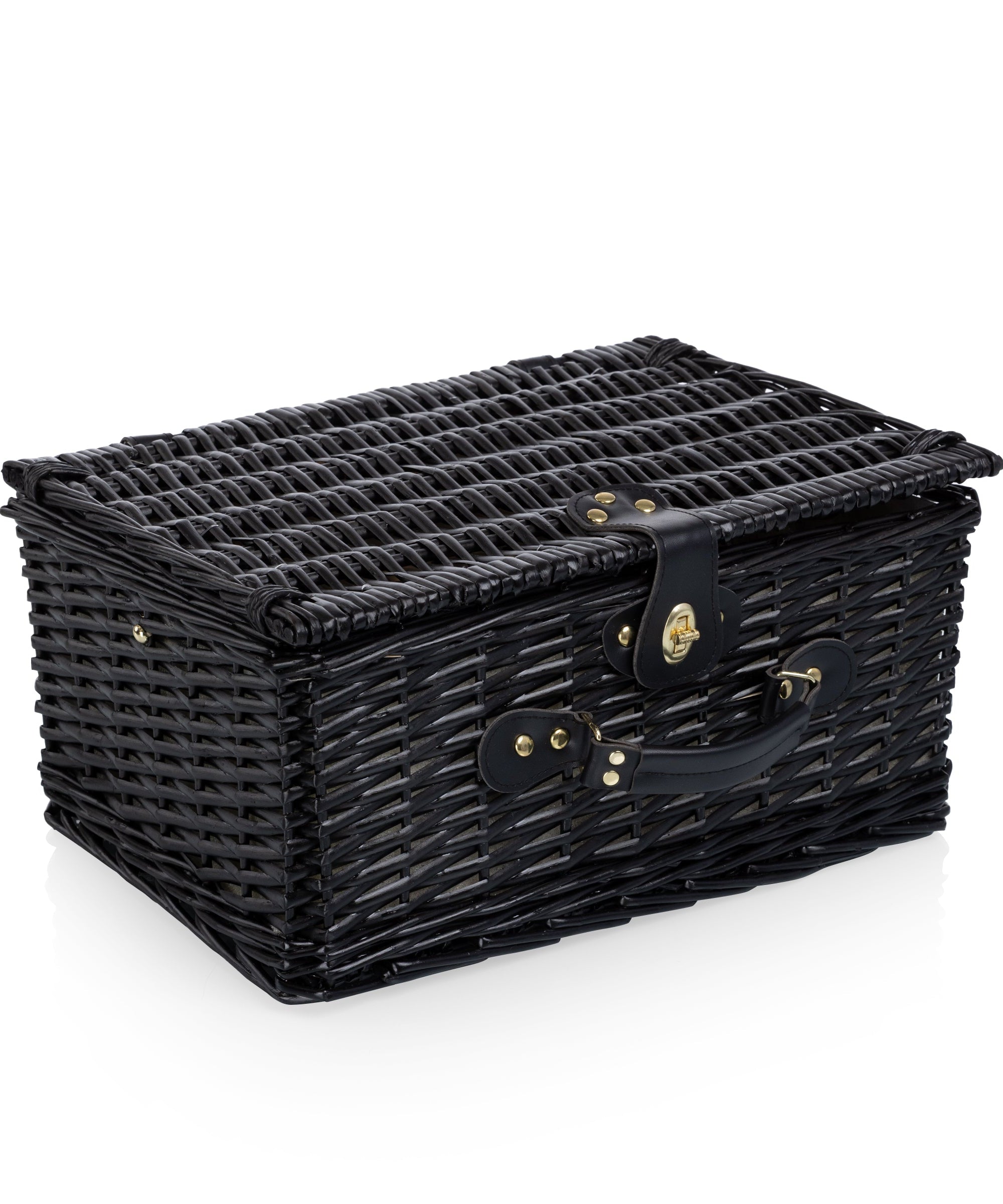 Picnic Basket Set for 2, Black Willow with Beige Accents