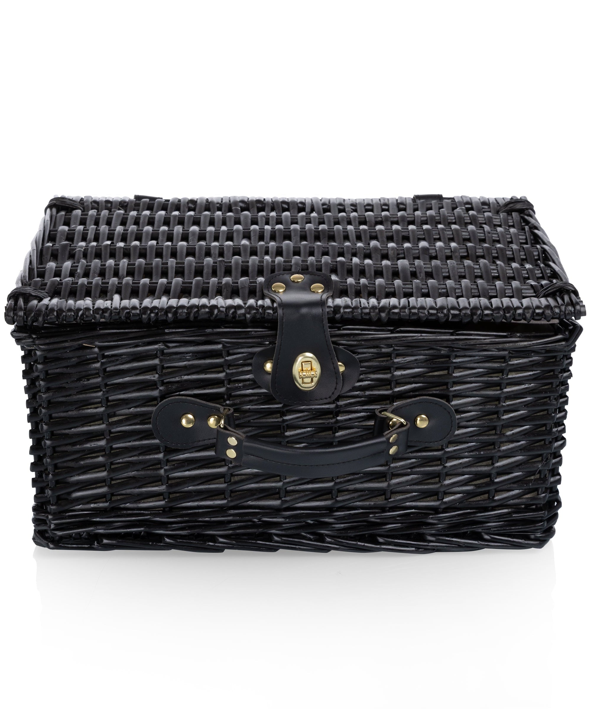 Picnic Basket Set for 2, Black Willow with Beige Accents