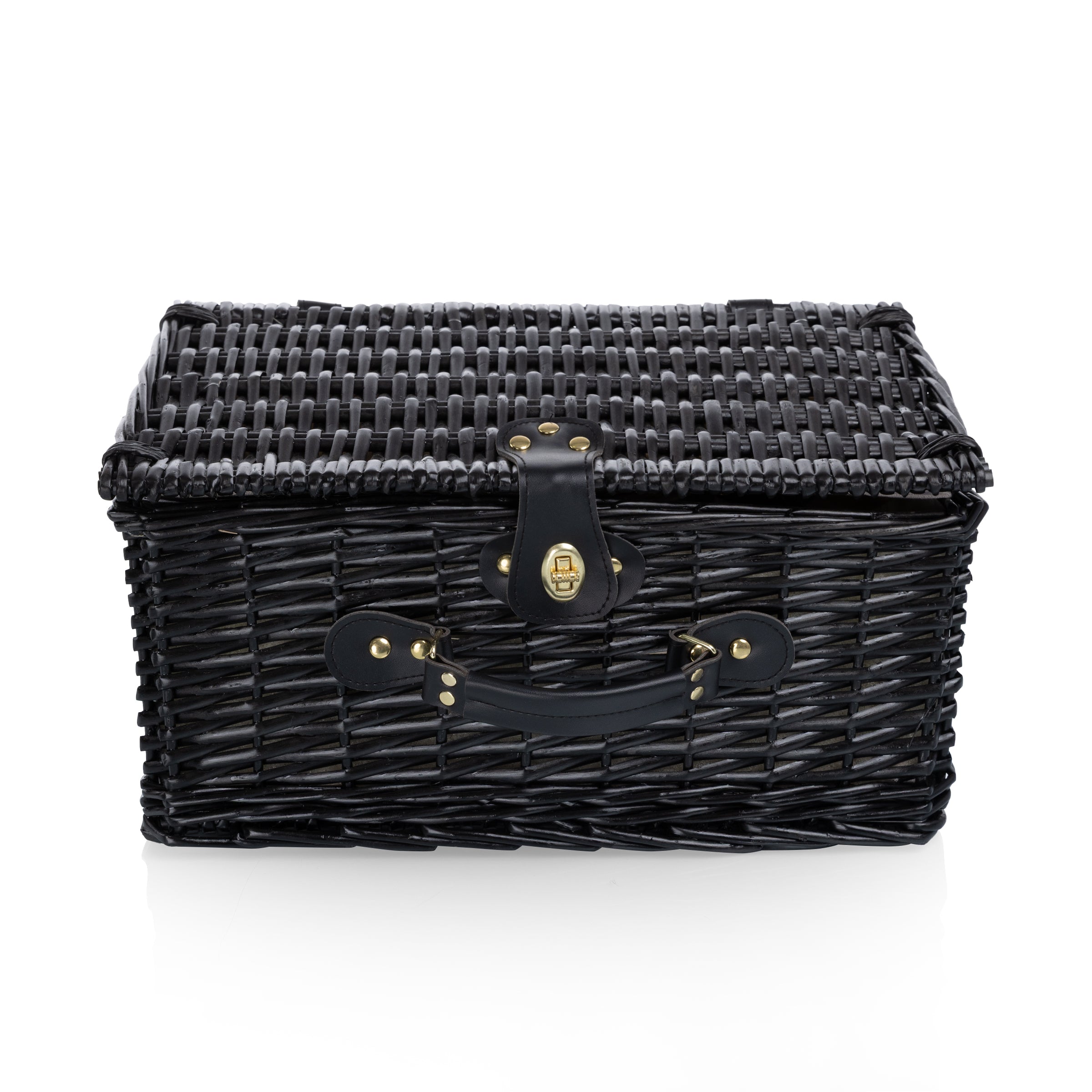 Picnic Basket Set for 2, Black Willow with Beige Accents