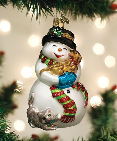 Snowman With Playful Pets