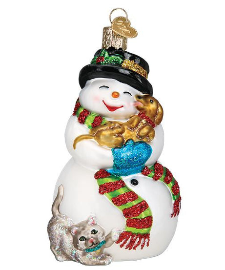 Snowman With Playful Pets
