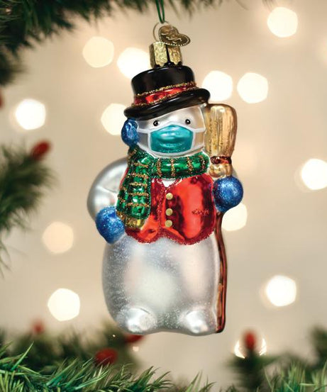 Snowman With Face Mask Ornament