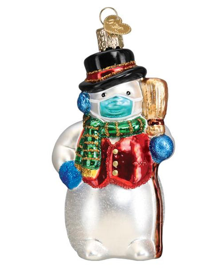 Snowman With Face Mask Ornament