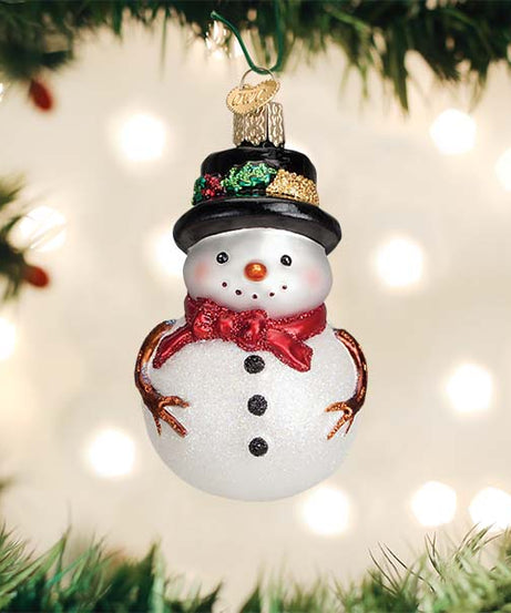 Red Bow Holly Hat Snowman Ornament