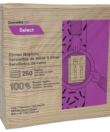 Cascades Select Dinner Napkins, 1-Ply, 16 x 15.5, Natural, 250/Pack, 12 Packs/Carton (N055)