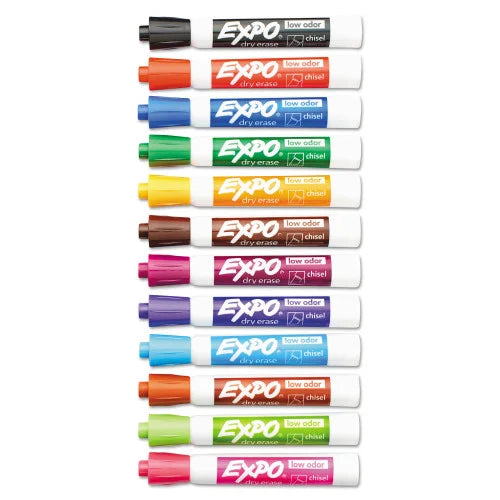 EXPO Low-Odor Dry-Erase Marker, Broad Chisel Tip, Assorted Colors, 12/Set (80699) - Grazingbelles