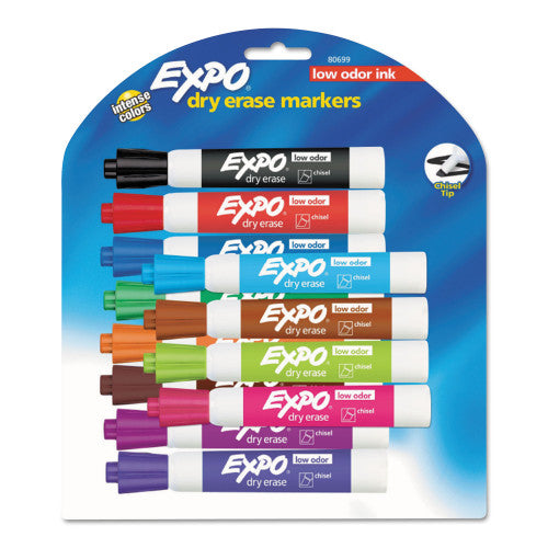 EXPO Low-Odor Dry-Erase Marker, Broad Chisel Tip, Assorted Colors, 12/Set (80699) - Grazingbelles