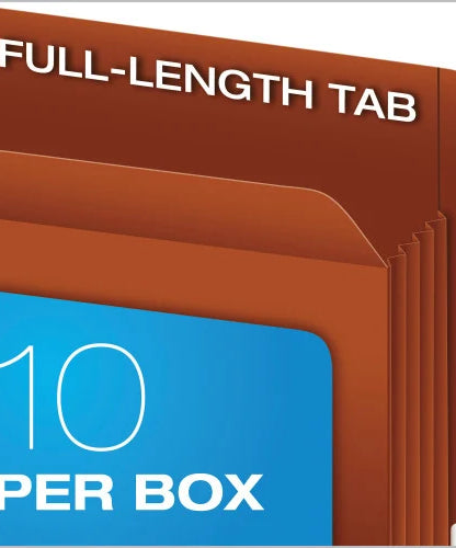 Pendaflex Heavy-Duty End Tab File Pockets, 3.5" Expansion, Legal Size, Red Fiber, 10/Box (95545)