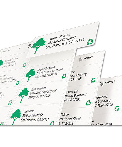 Avery EcoFriendly Mailing Labels, Inkjet/Laser Printers, 1 x 2.63, White, 30/Sheet, 100 Sheets/Pack (48460) - Grazingbelles