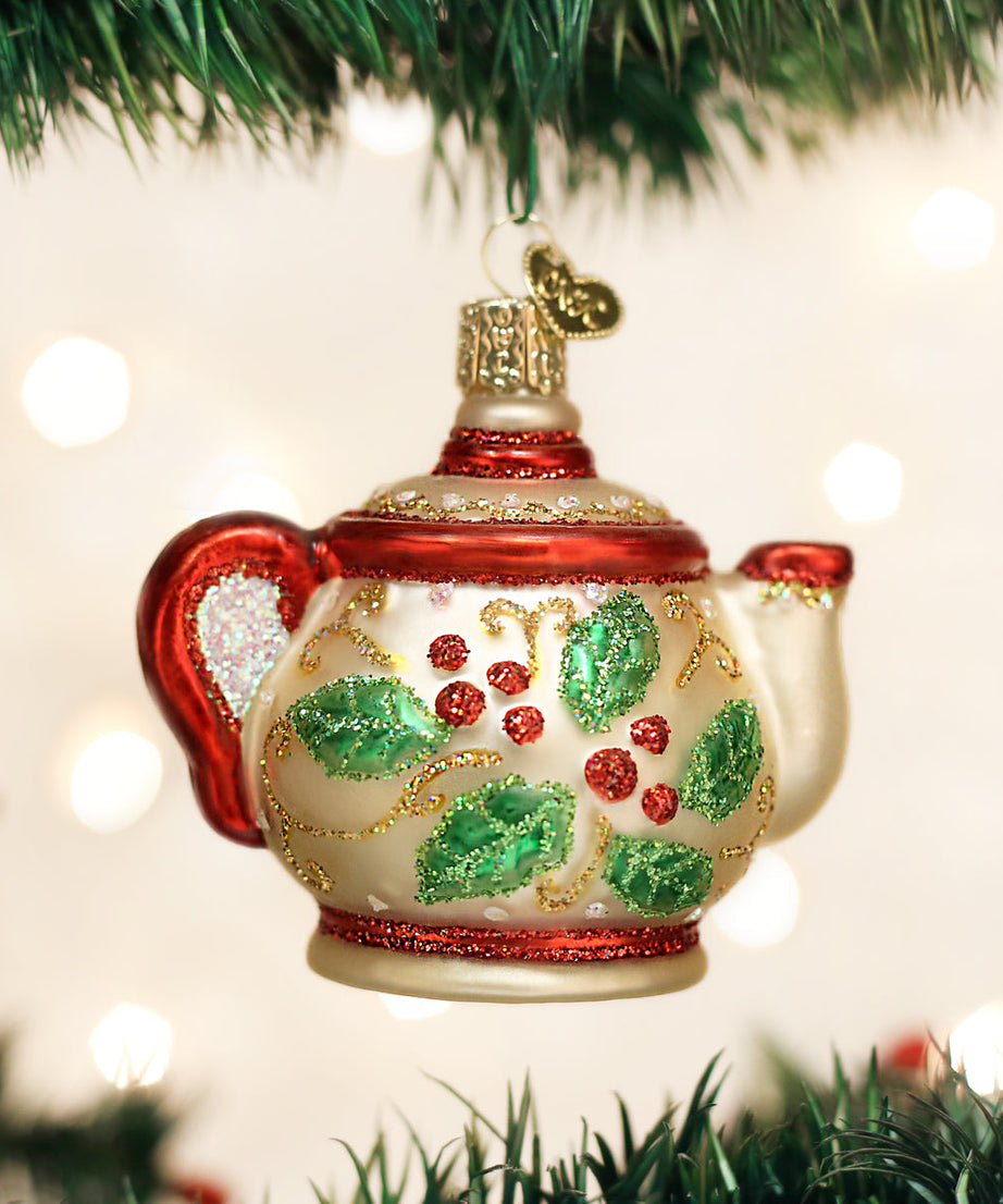 Holly Teapot Ornament