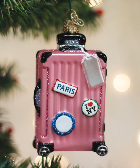 Pink Rolling Suitcase Ornament