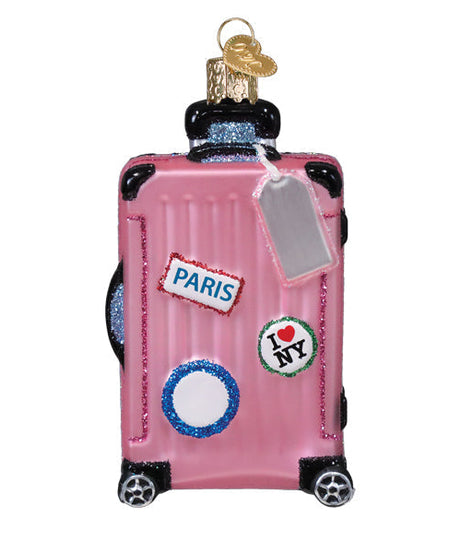 Pink Rolling Suitcase Ornament