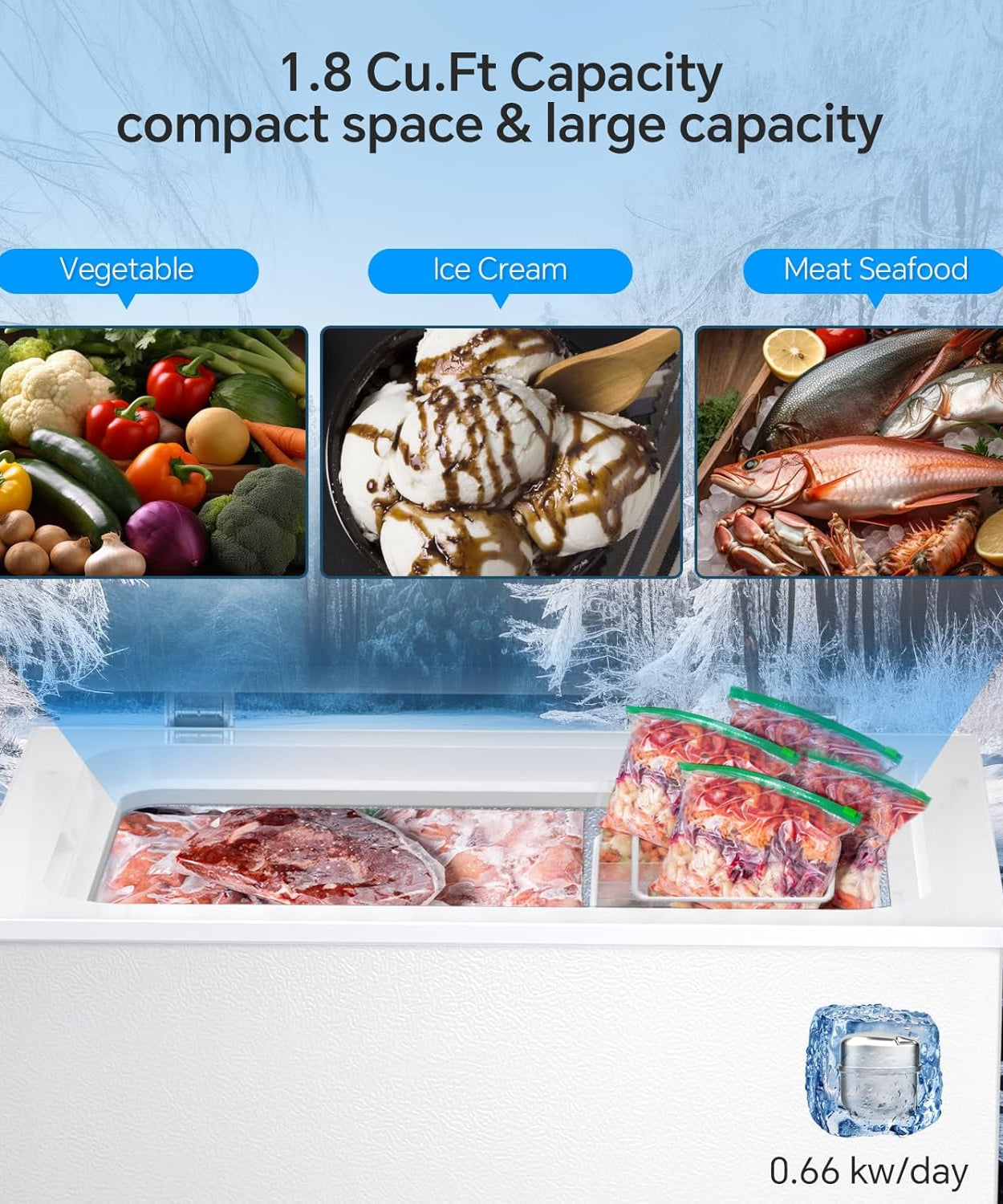 3.5 Cubic Feet Chest Freezer with 2 Removable Baskets D5897H