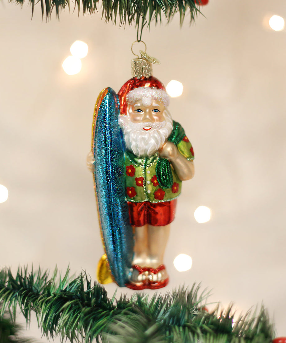 Surfer Santa Ornament