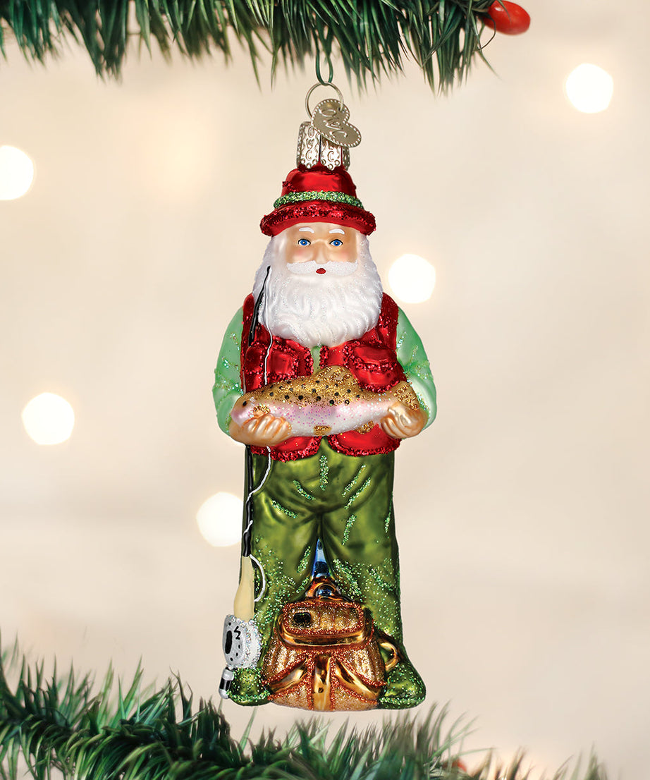Fly Fishing Santa Ornament