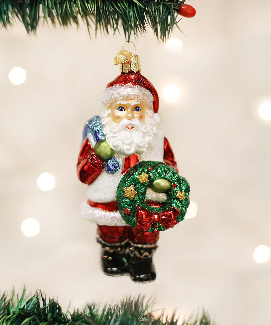 Santa With Wreath Ornament
