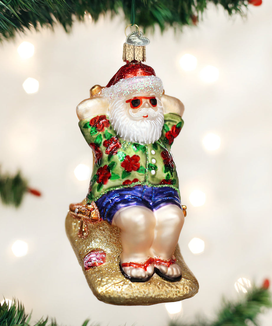 Sunning Santa Ornament