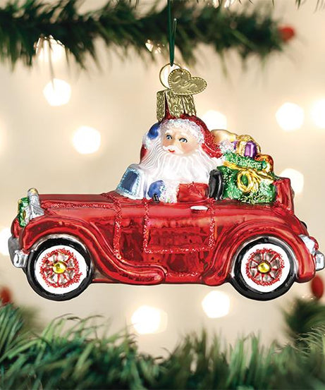 Santa In Antique Car Ornament