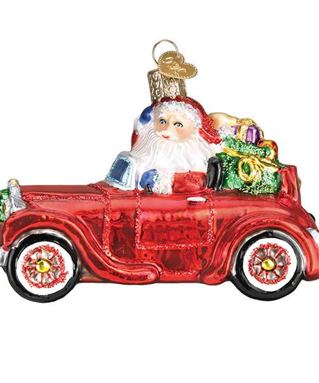 Santa In Antique Car Ornament