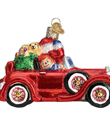 Santa In Antique Car Ornament