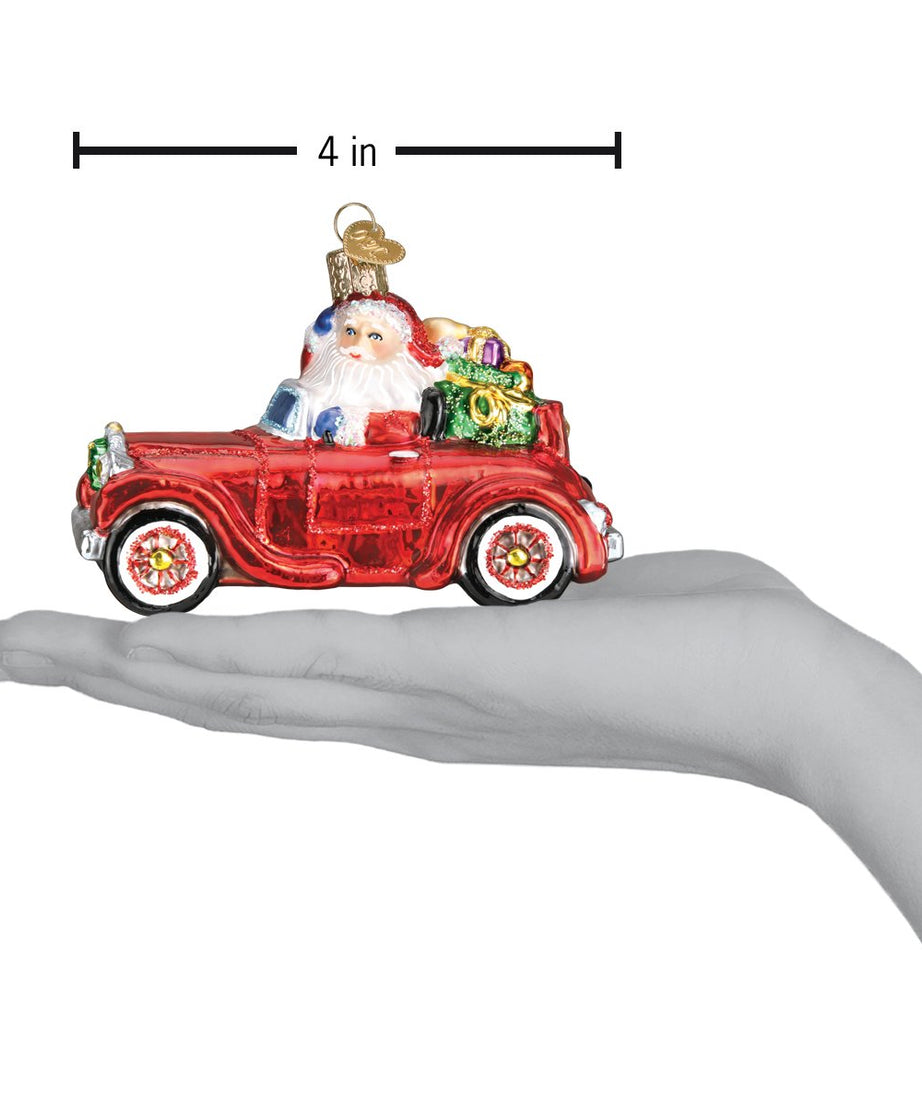 Santa In Antique Car Ornament