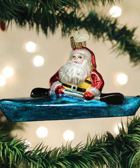Santa In Kayak Ornament