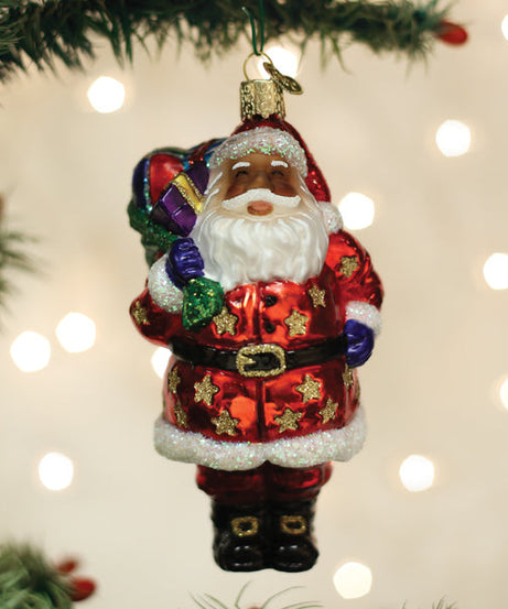 Jolly African American Santa Ornament