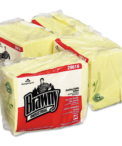 Brawny Dusting Cloths Quarterfold, 17 x 24, Unscented, Yellow, 50/Pack, 4 Packs/Carton (29616) - Grazingbelles