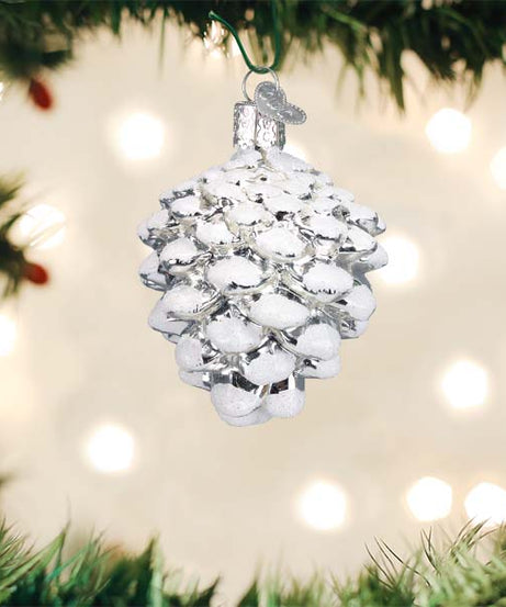 Snow-capped Silver Snowy Cone Ornament