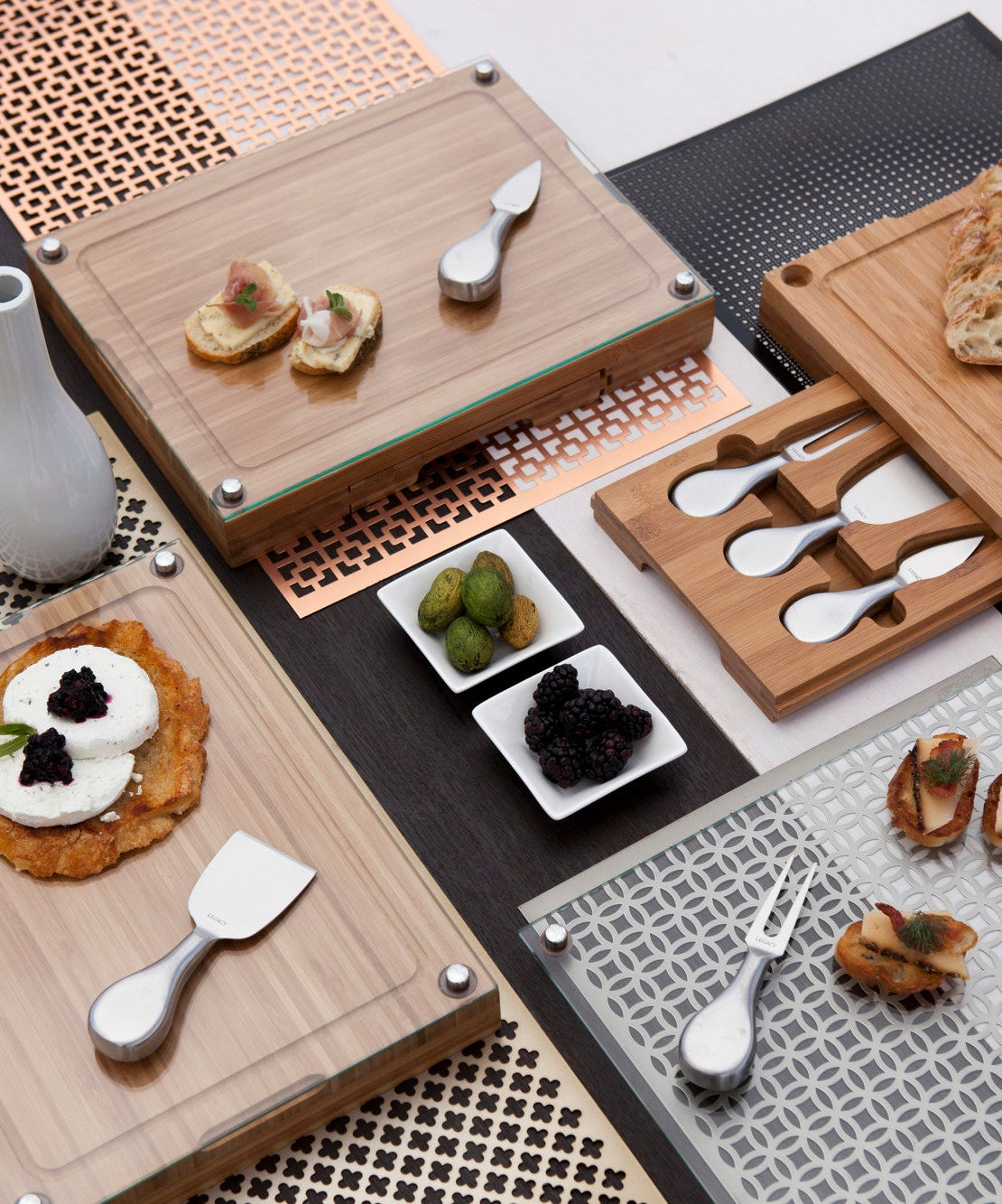 Concerto Glass Top Cheese Cutting Board & Tools Set