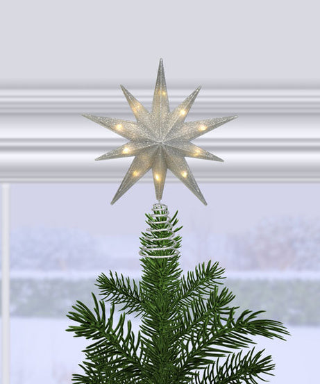 12" Lit Silver Glitter Star Tree Topper