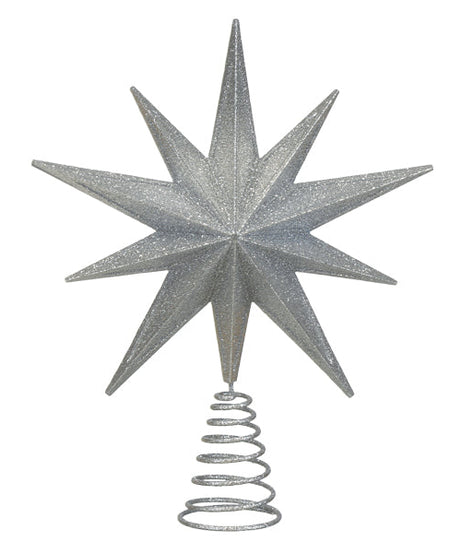 12" Lit Silver Glitter Star Tree Topper