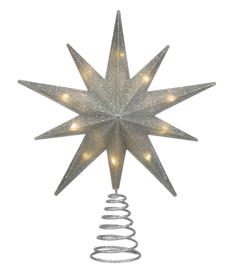 12" Lit Silver Glitter Star Tree Topper