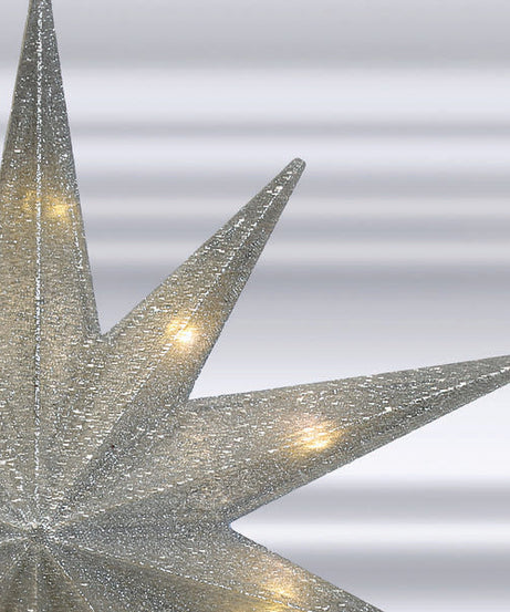12" Lit Silver Glitter Star Tree Topper