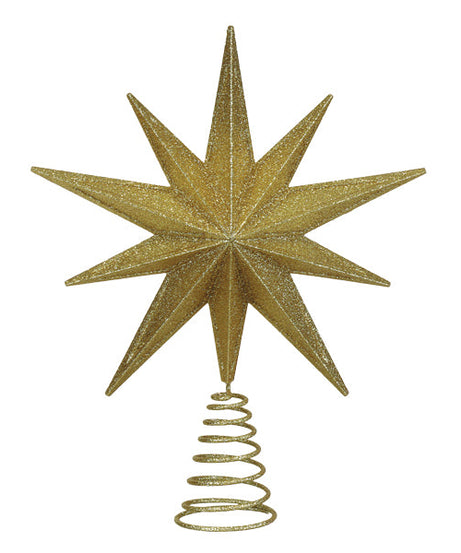 12" Lit Gold Glitter Star Tree Topper