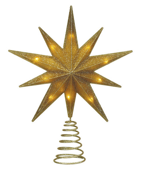 12" Lit Gold Glitter Star Tree Topper