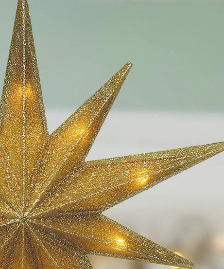 12" Lit Gold Glitter Star Tree Topper