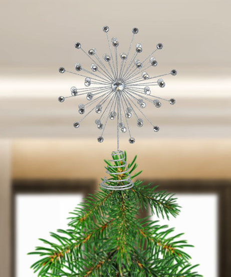 13" Silver Crystal Burst Tree Topper