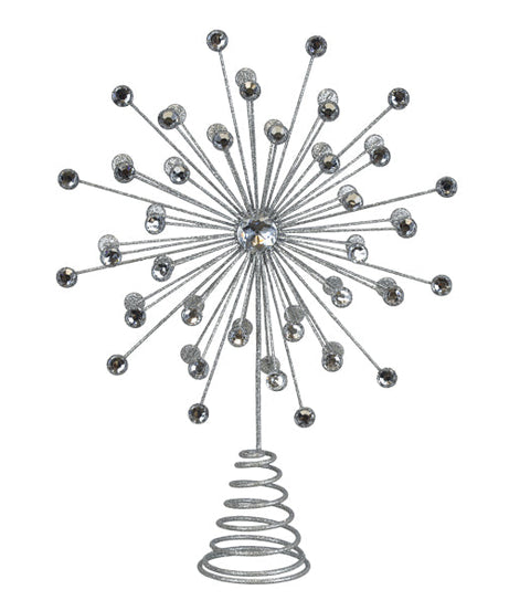 13" Silver Crystal Burst Tree Topper