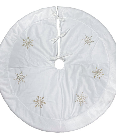 48" Ivory Snowflake Embroidered Tree Skirt with  Faux Fur Trim