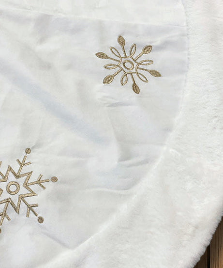 48" Ivory Snowflake Embroidered Tree Skirt with  Faux Fur Trim