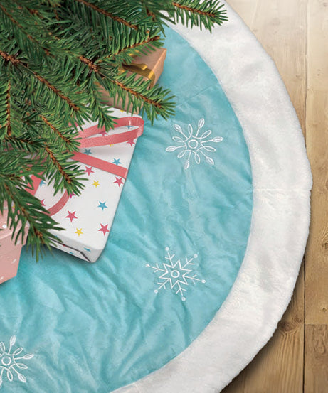 48" Pastel Blue Snowflake Embroidered Tree Skirt With Faux Fur Trim