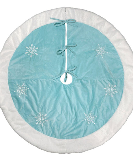 48" Pastel Blue Snowflake Embroidered Tree Skirt With Faux Fur Trim