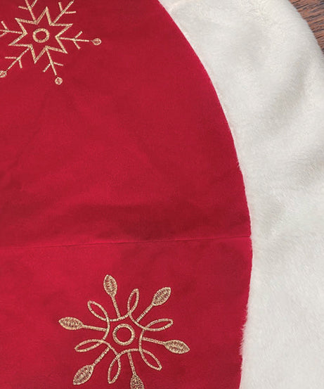 48" Red Snowflake Embroidered Tree Skirt With Faux Fur Trim