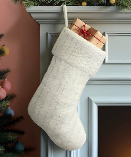 White Plush Cable Knit Stocking