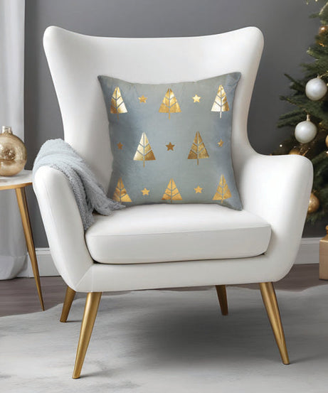 18" Gold Tree Motif Square Pillow